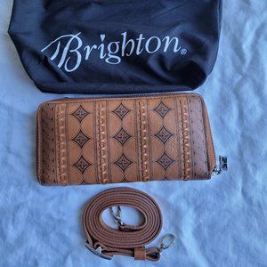 Brighton Ferrara Lorenza Dark Sienna Leather cross-body wallet